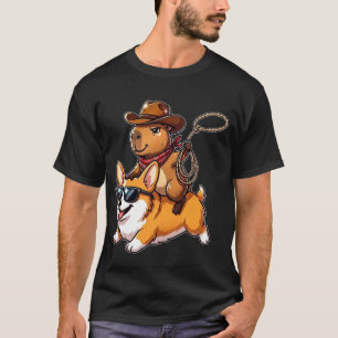 Grappige Cowboy Capybara Ridende Corgi Cartoon Wes T-shirt