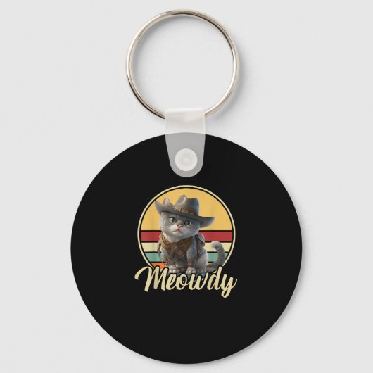 Grappige Cowboy Cat Mashup Meow Howdy Kitten Lover Sleutelhanger (Voorkant)