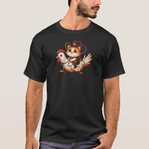 Grappige Cowboy Cat Riding Chicken Western voor Ch T-shirt