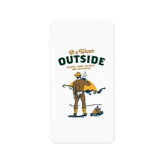 Grappige Cowboy Drinkt Whiskey Etiket (Voorkant)