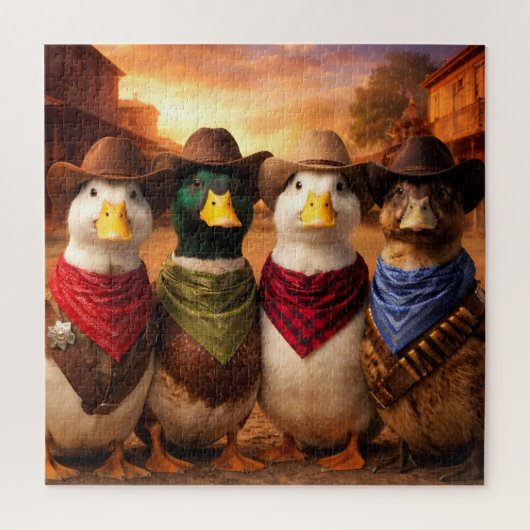 Grappige Cowboy Eend Puzzel | Westerse Eend Kunst (Verticaal)