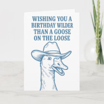 Grappige Cowboy Gans Verjaardagskaart: Blauwe Lijn