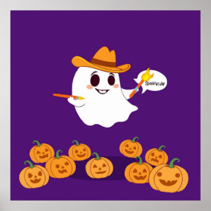 Grappige Cowboy Ghost als Halloween Artiest Poster
