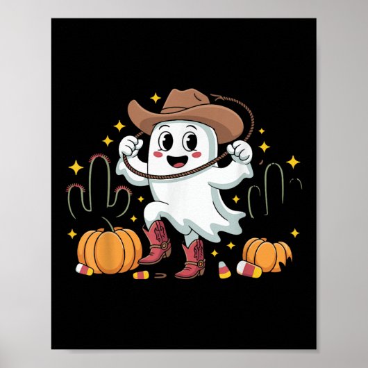 Grappige Cowboy Halloween Geest Westerse Herfst Vo Poster (Voorkant)
