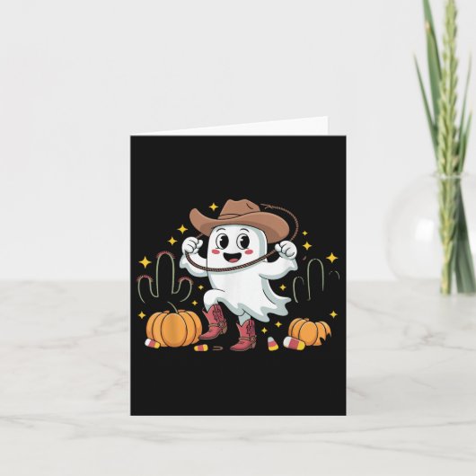 Grappige Cowboy Halloween Ghost Westerne Herfst vo Kaart (Voorkant)