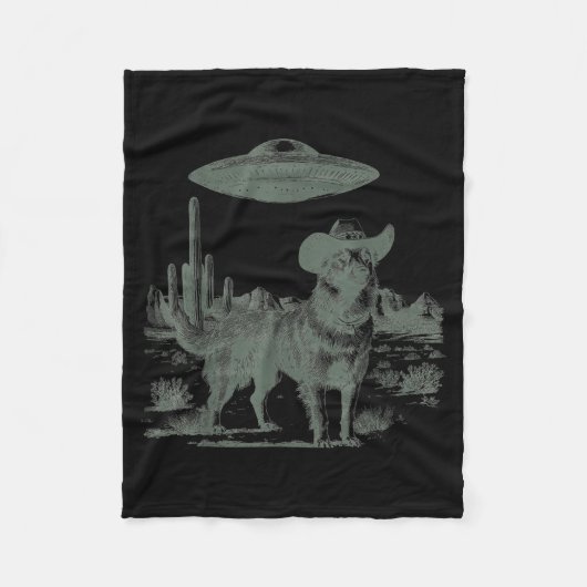Grappige cowboy hond alien ufo woestijn ontmoeting fleece deken (Voorkant)