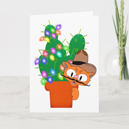 Grappige Cowboy Kat Kerst Kaart (Voorkant)