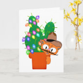 Grappige Cowboy Kat Kerst Kaart (Gele Bloem)