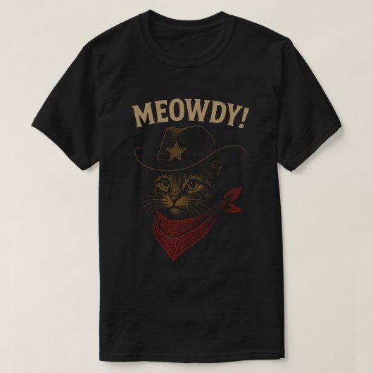 Grappige Cowboy Kat "Meowdy" Western Design T-shirt (Design voorkant)