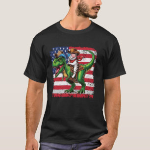 Grappige Cowboy Kat rijdt op Dinosaurus USA Vlag T T-shirt