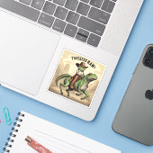 Grappige cowboy kikker rijden freaky paard geperso sticker (Laptop met iPhone)