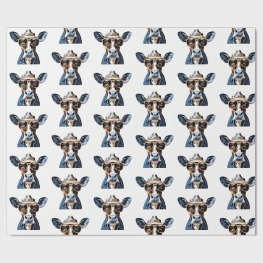 Grappige Cowboy Koe met Zonnebril Patroon Cadeaupapier (Vlak)
