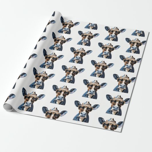 Grappige Cowboy Koe met Zonnebril Patroon Cadeaupapier (Uitgerold)