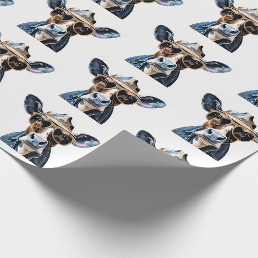 Grappige Cowboy Koe met Zonnebril Patroon Cadeaupapier (Hoek)