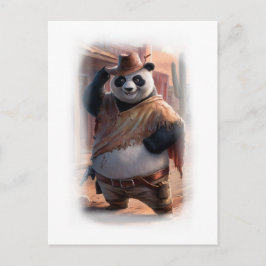 Grappige Cowboy Panda op een Witte  Feestdagenkaart