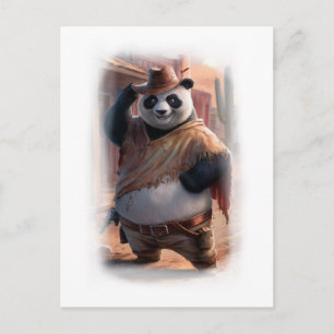 Grappige Cowboy Panda op een Witte  Feestdagenkaart