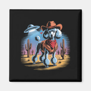 Grappige Cowboy Poedel Ufo Woestijn Zonsondergang Magneet