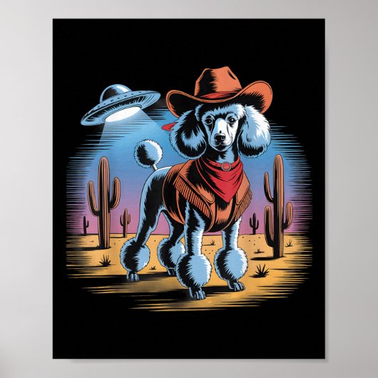 Grappige Cowboy Poedel Ufo Woestijn Zonsondergang Poster (Voorkant)