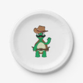 Grappige cowboy schildpad sherrif papieren bordje (Voorkant)