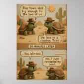 Grappige Cowboy Turtles Desert Standoff Comic Poster (Voorkant)