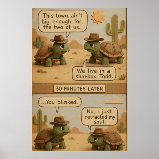 Grappige Cowboy Turtles Desert Standoff Comic Poster (Voorkant)