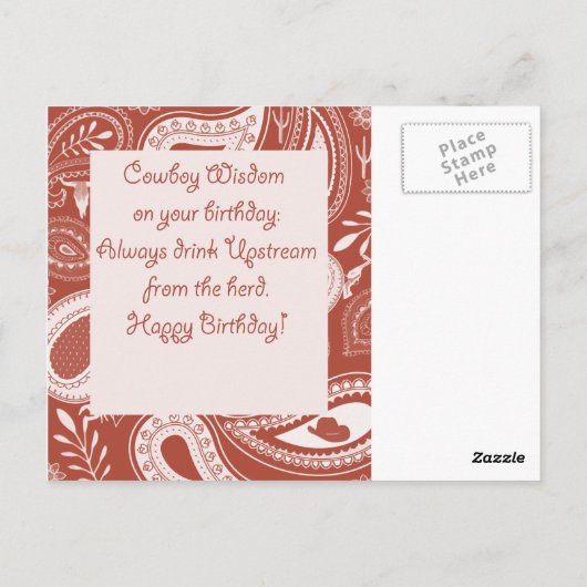 Grappige cowboy verjaardag briefkaart (Achterkant)