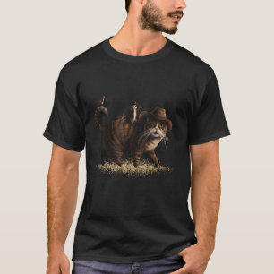 Grappige Cowboy Vintage Kat Retro Meowdy Land West T-shirt