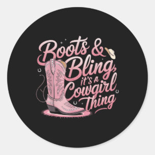 Grappige cowgirl laarzen en bling het is een cowgi ronde sticker