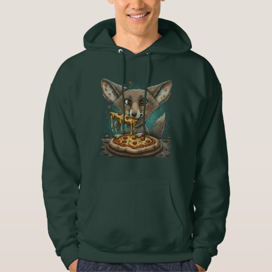 Grappige coyote eten pizza hoodie (Voorkant)