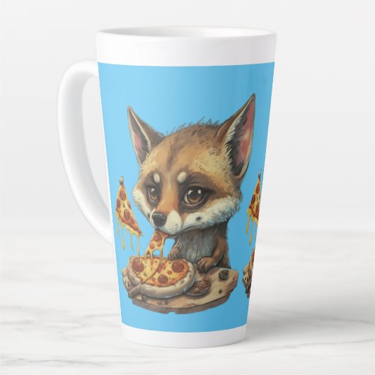 Grappige coyote eten pizza latte mok (Linkerhoek)