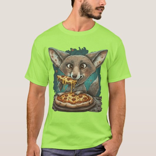 Grappige coyote eten pizza t-shirt (Voorkant)