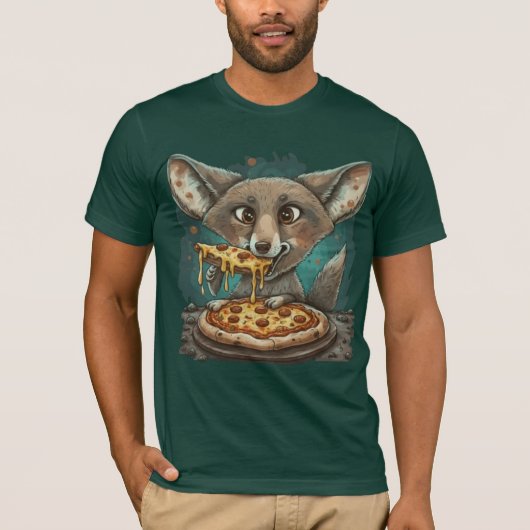 Grappige coyote eten pizza t-shirt (Voorkant)
