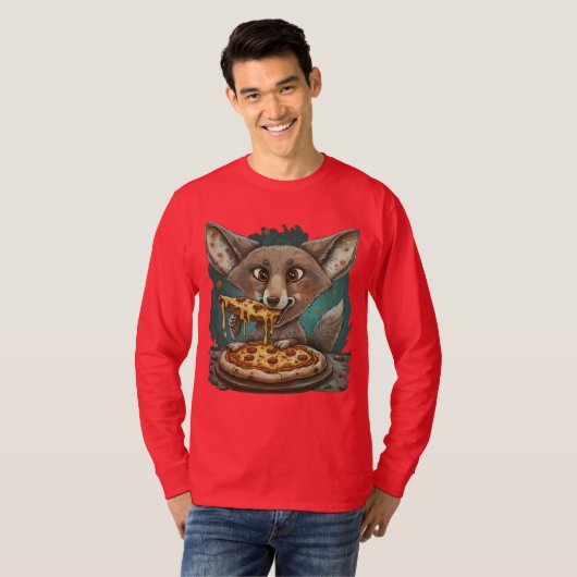 Grappige coyote eten pizza t-shirt (Voorkant volledig)