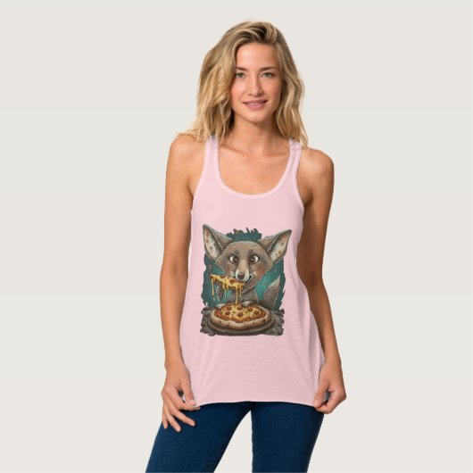 Grappige coyote eten pizza tanktop (Volledige Voorkant)