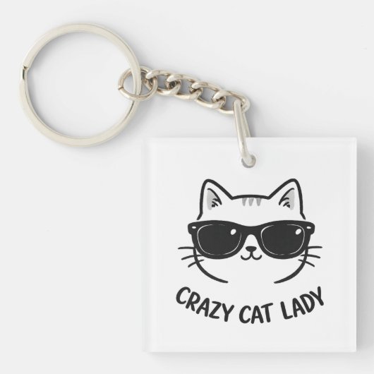 Grappige "Crazy Cat Lady" acryl sleutelhanger (voorkant)