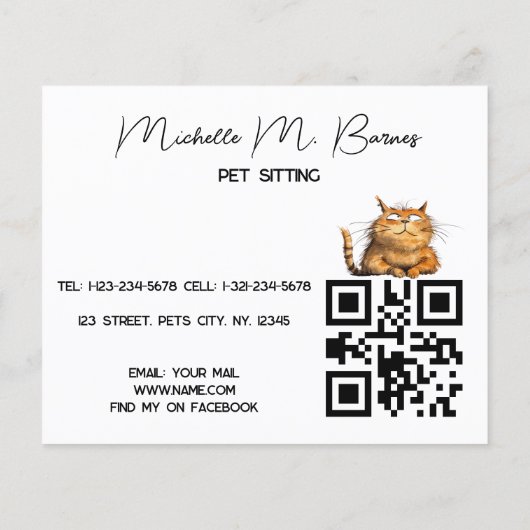 Grappige Crazy Cats Honden Pet Sitter QR Code Busi Flyer (Achterkant)
