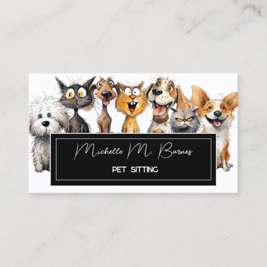 Grappige Crazy Cats Honden Pet Sitter QR Code Wit Visitekaartje (Voorkant)