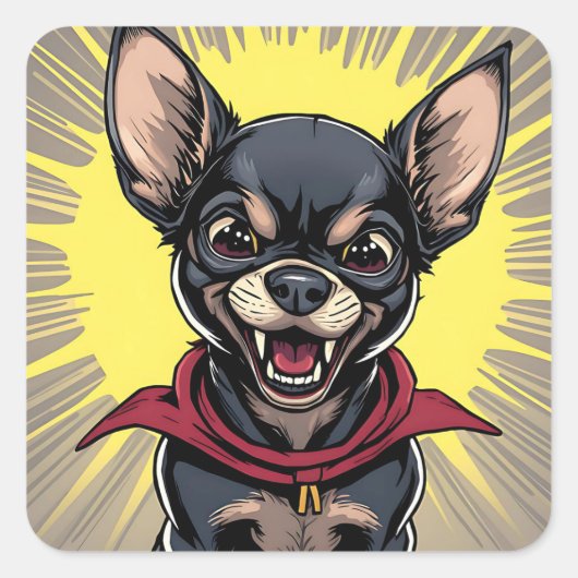 Grappige Crazy Chihuahua Vierkante Sticker (Voorkant)