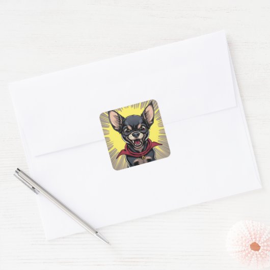 Grappige Crazy Chihuahua Vierkante Sticker (Envelop)