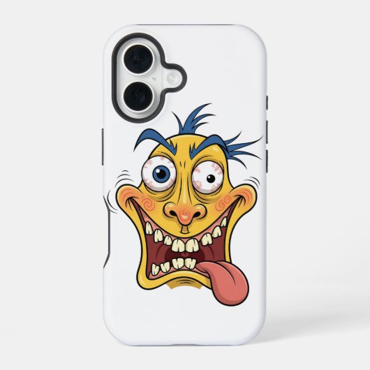 Grappige Crazy Face Cartoon iPhone Case – Kleurrij 16 Hoesje (Achterkant)