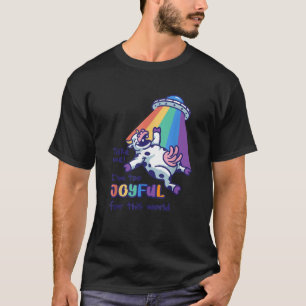 Grappige Crazy Rainbow Koe UFO Ik ben hier te blij T-shirt