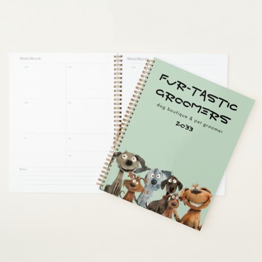 Grappige Crazy Waterverf Dog Groomers Boutique Blu Planner (Display)
