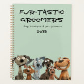 Grappige Crazy Waterverf Dog Groomers Boutique Blu Planner (Voorkant)