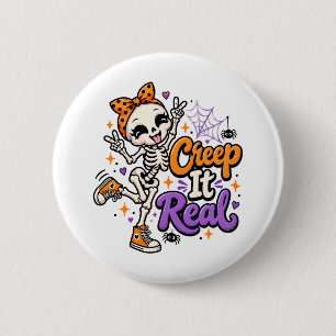 Grappige Creep It Real Skelet Halloween Knop Ronde Button 5,7 Cm