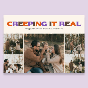 Grappige Creeping It Real Halloween-foto vakantie  Feestdagenkaart