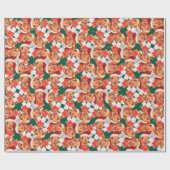 Grappige Crème Dachshund Kerst Patroon Cadeaupapier (Vlak)