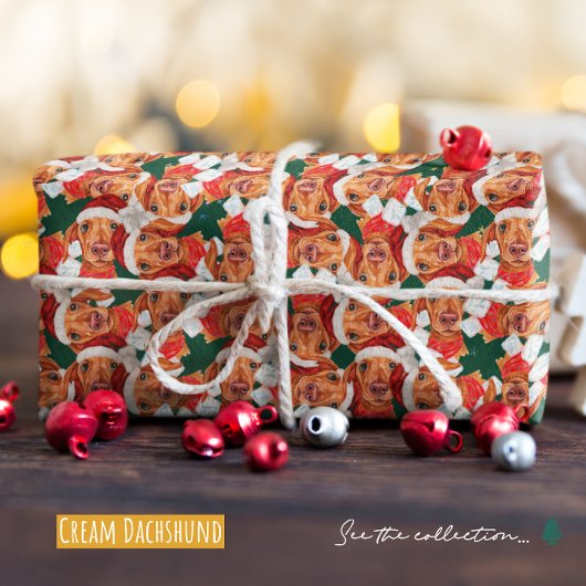 Grappige Crème Dachshund Kerst Patroon Cadeaupapier