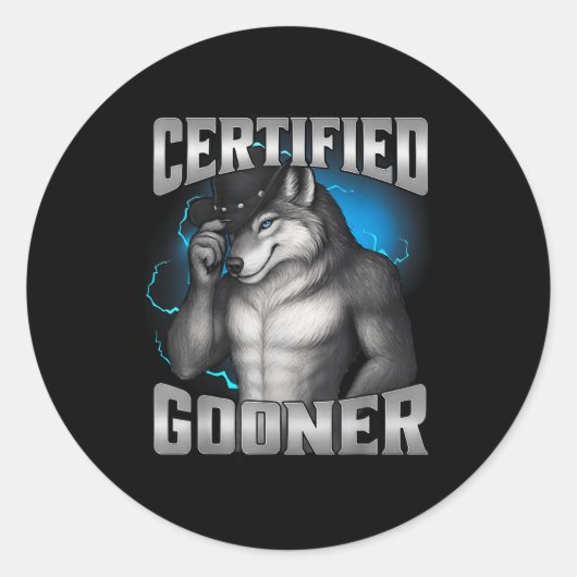 Grappige Cringe Sigma Wolf Gecertificeerde Gooner Ronde Sticker (Voorkant)