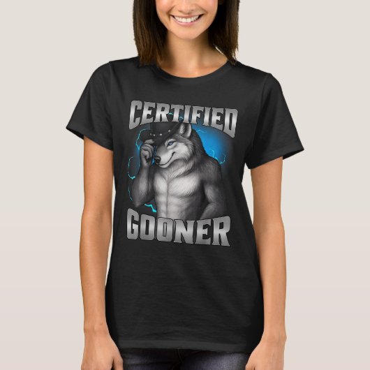 Grappige Cringe Sigma Wolf Gecertificeerde Gooner T-shirt (Voorkant)