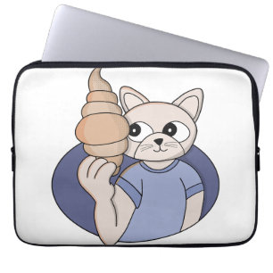 Grappige Croissant Kat Laptop Sleeve